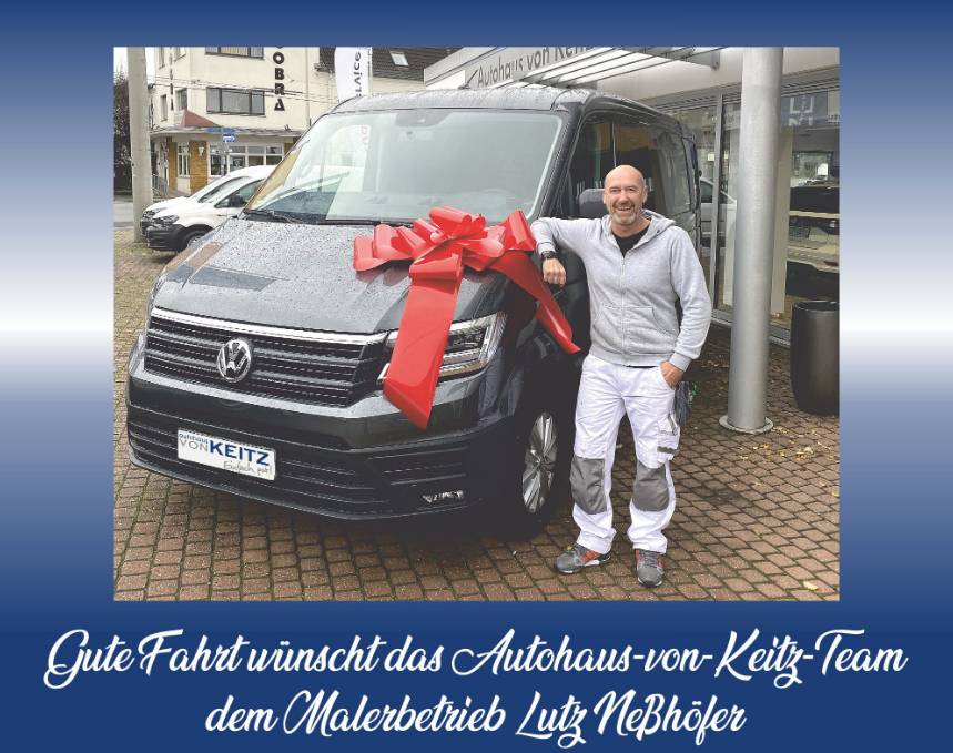 Herzlichen Glückwunsch an den Solinger Malerbetrieb Lutz Neßhöfer - mit dem neuen VW