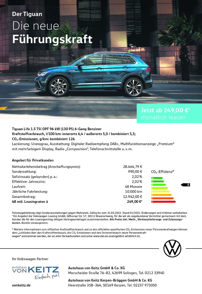 Privat VW Tiguan Life 1.5 TSI OPF