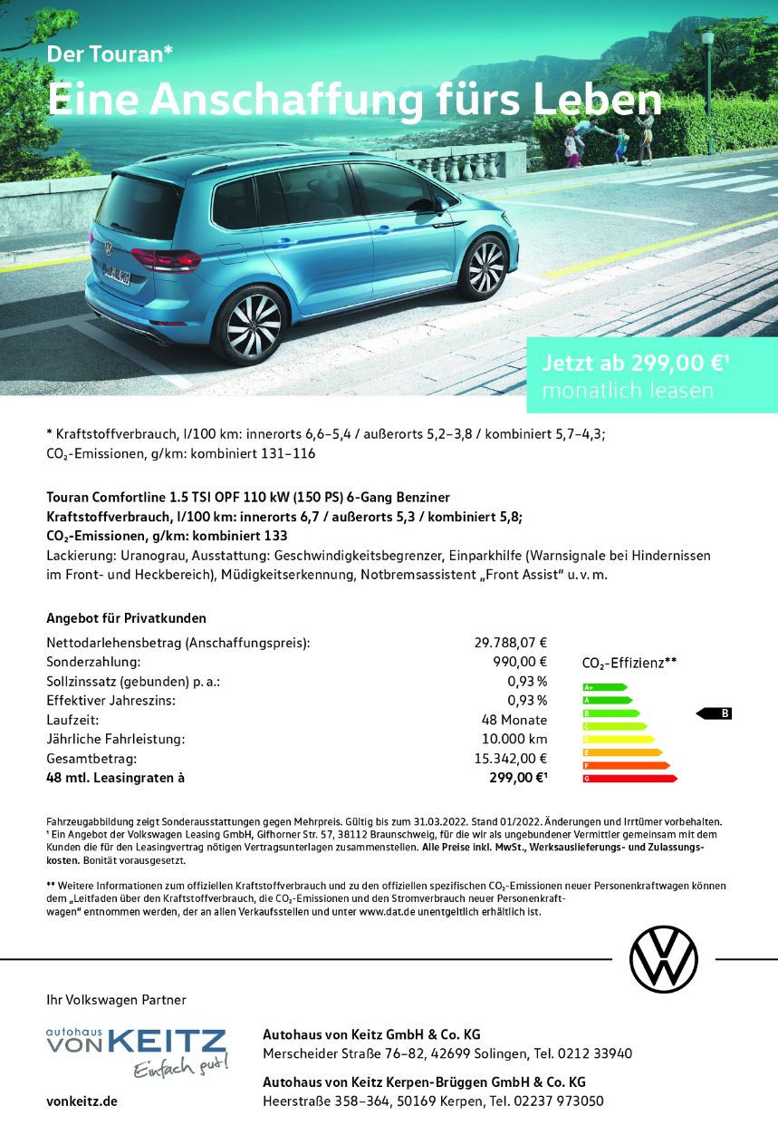 Privat VW Touran Comfortline 1.5 TSI OPF
