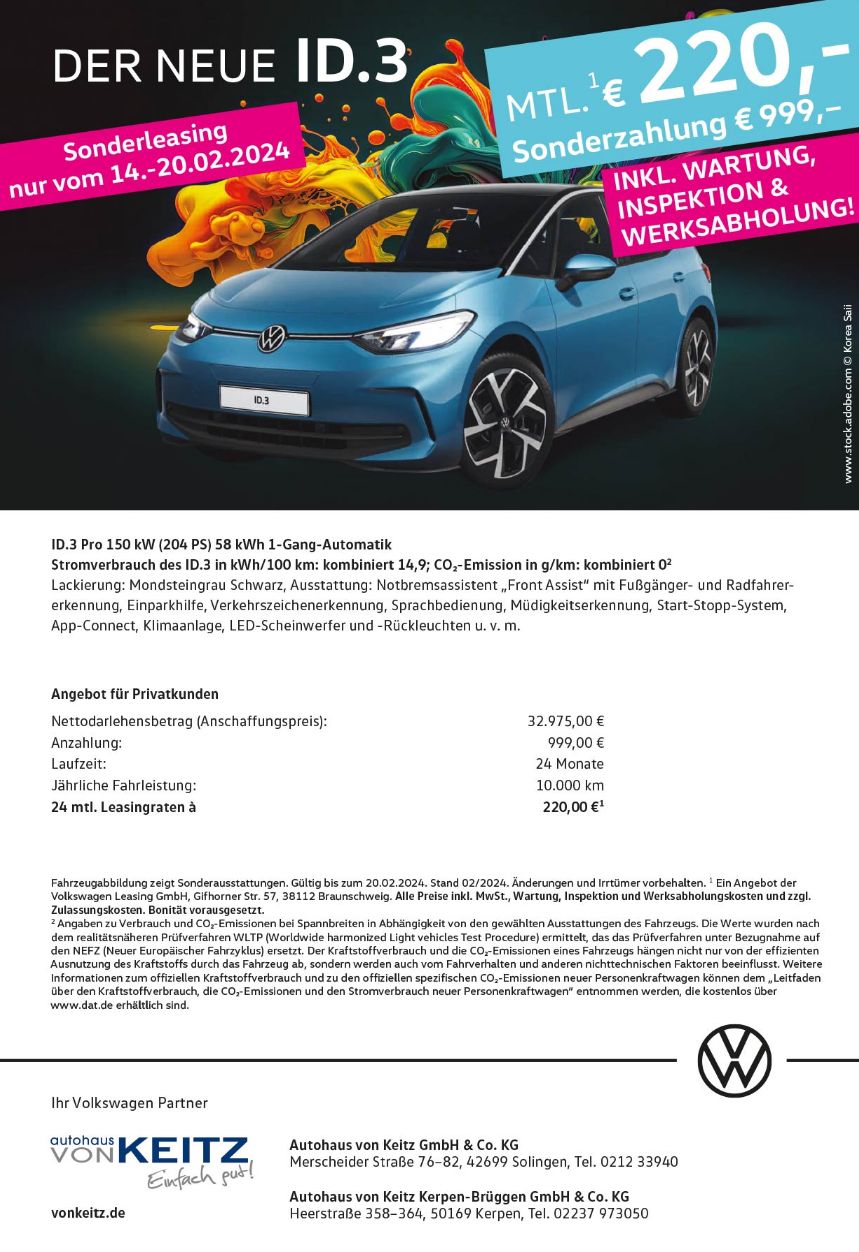 Privat VW ID.3 Sonderaktion bis 20.02.2024